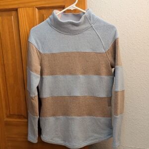 Prana Women's Turtleneck Sweater in Light Blue and Beige